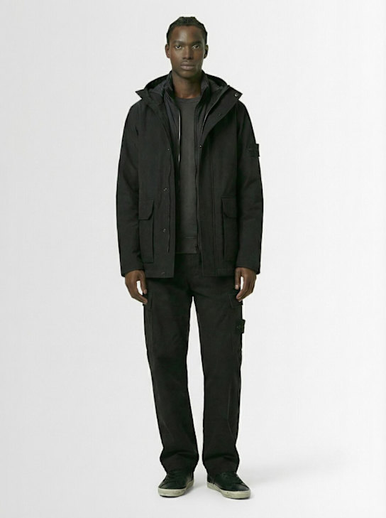 Stone Island: Weatherproof cotton canvas short parka - Black - men_1 | Luisa Via Roma