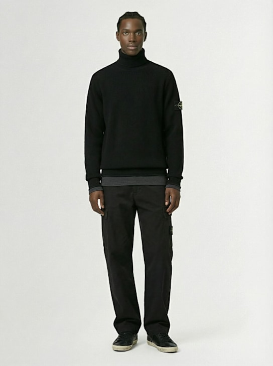 Stone Island: Ribbed wool & nylon sweatshirt - ブラック - men_1 | Luisa Via Roma