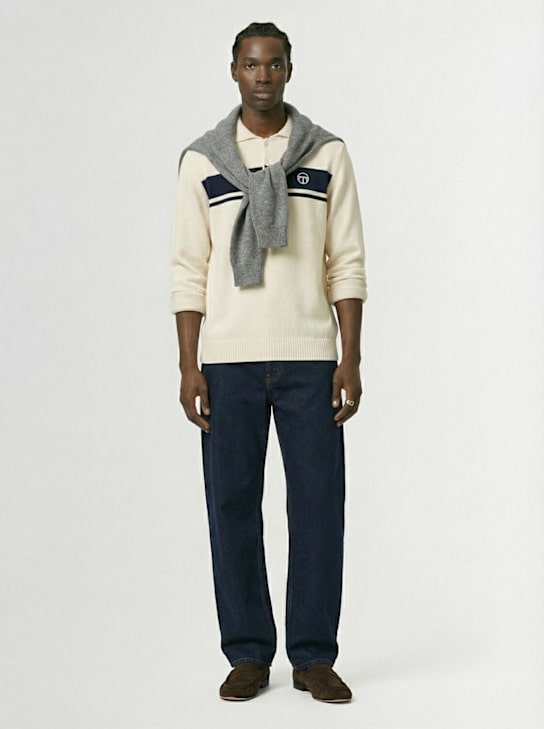 Sergio Tacchini: Damarindo l/s cotton knit polo - Gardenia/Blue - men_1 | Luisa Via Roma