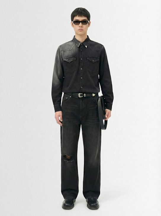 MM6 Maison Margiela: Long-sleeve cotton shirt - ブラック - men_1 | Luisa Via Roma