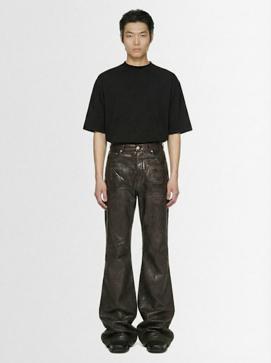 Rick Owens DRKSHDW: Bolan bronze cotton denim bootcut pants - Bronze - men_1 | Luisa Via Roma