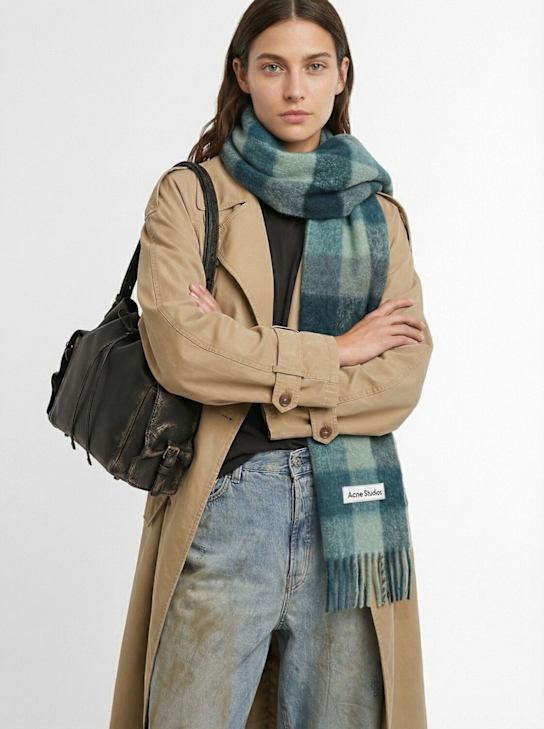 Acne Studios: Vally soft alpaca blend scarf - Teal - women_1 | Luisa Via Roma