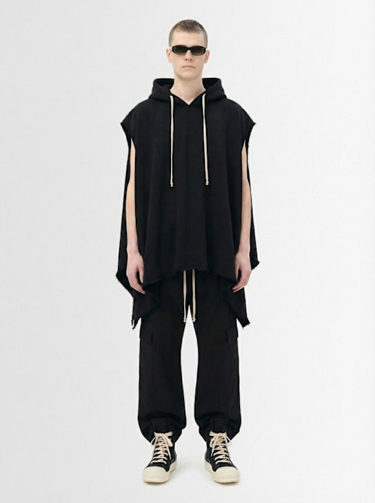 Rick Owens DRKSHDW: Poncho aus Baumwolle mit Kapuze - Schwarz - men_1 | Luisa Via Roma