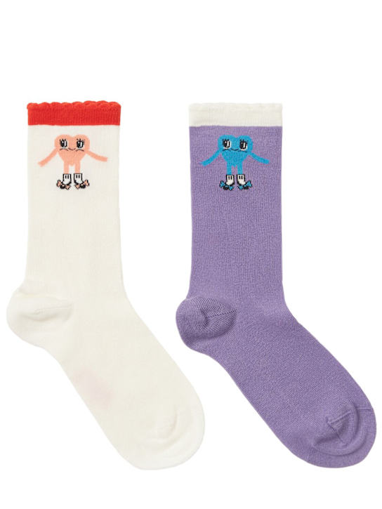 Mini Rodini: Set of 2 cotton blend jacquard socks - Bunt - kids-girls_0 | Luisa Via Roma