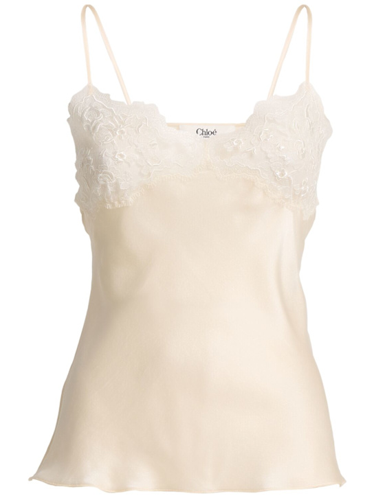 Chloé: Top de seda con volantes - Blanco - women_0 | Luisa Via Roma