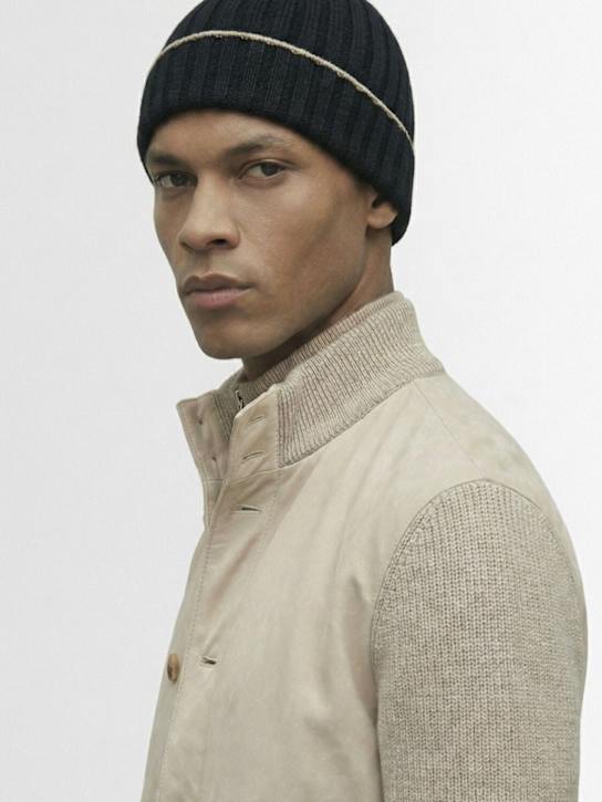 Brunello Cucinelli: カシミアリブニットビーニー - ブラック - men_1 | Luisa Via Roma