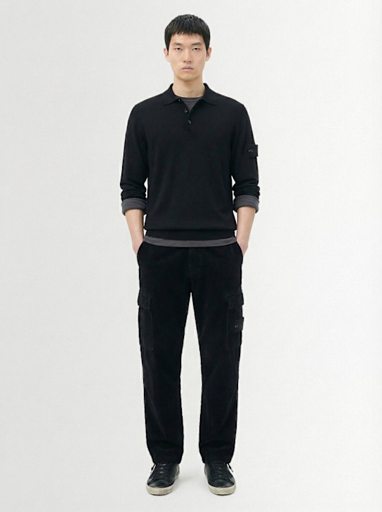 Stone Island: L/s light wool polo - ブラック - men_1 | Luisa Via Roma