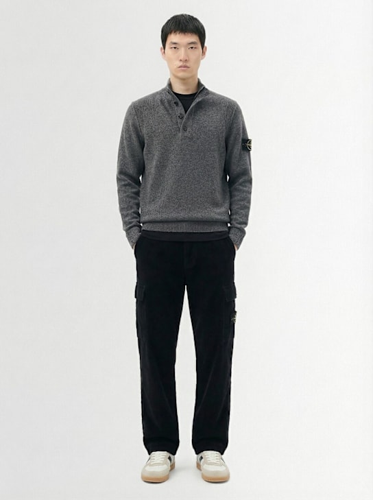 Stone Island: Cotton corduroy pants - ブラック - men_1 | Luisa Via Roma