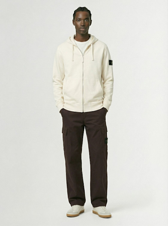 Stone Island: Felpa in cotone con pettinato con cappuccio - Avorio - men_1 | Luisa Via Roma