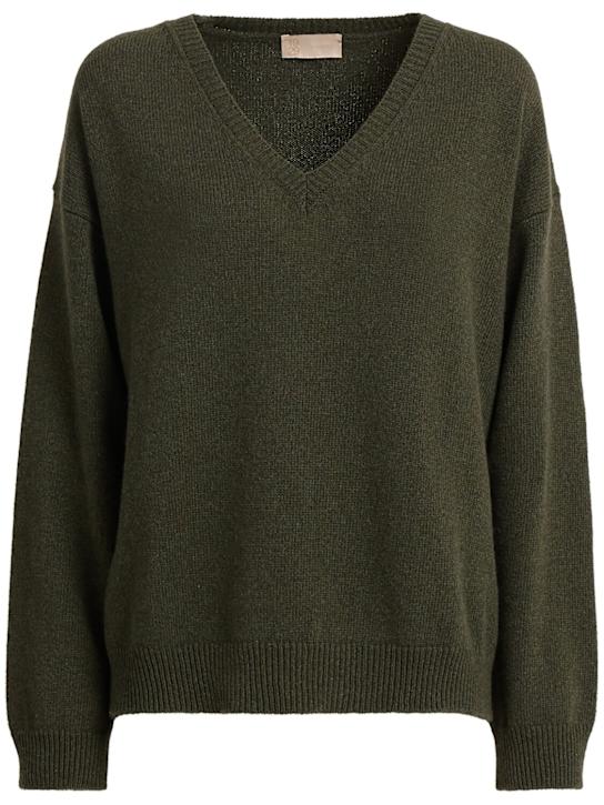 1929: Zefiro Eco-Cashmere V领毛衣 - 绿色 - women_0 | Luisa Via Roma
