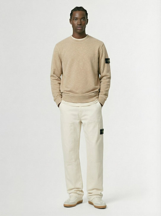 Stone Island: Sudadera de algodón cepillado - Desierto - men_1 | Luisa Via Roma