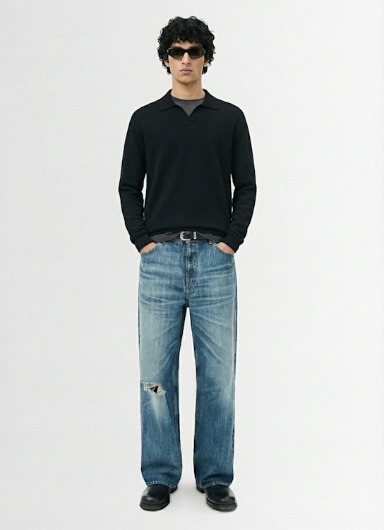 The Core: Wool knit polo sweater - Black - men_1 | Luisa Via Roma