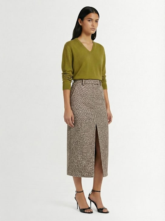 Brunello Cucinelli: Falda larga de punto - Café/Multi - women_1 | Luisa Via Roma