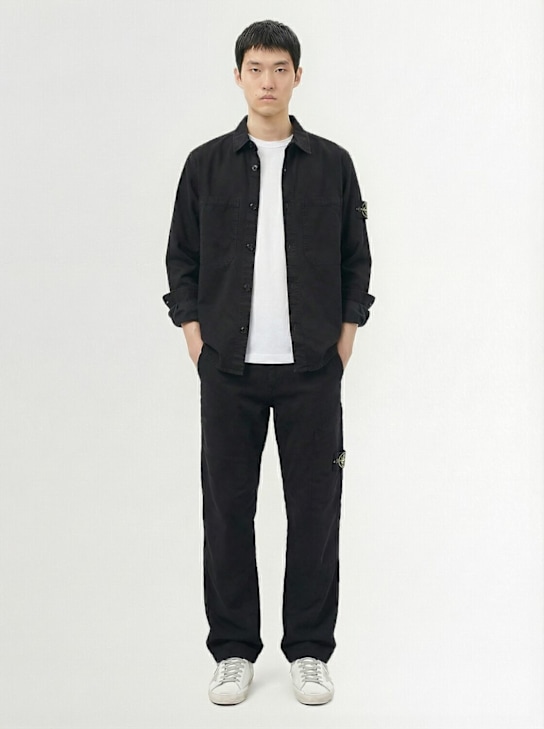Stone Island: Vintage effect cotton shirt - Black - men_1 | Luisa Via Roma