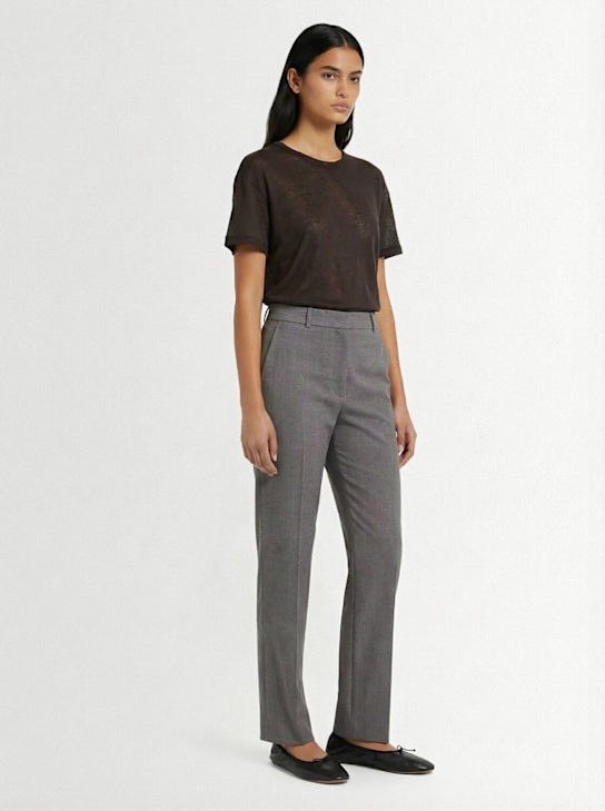 The Row: Relian stretch wool straight pants - Heather Grey - women_1 | Luisa Via Roma