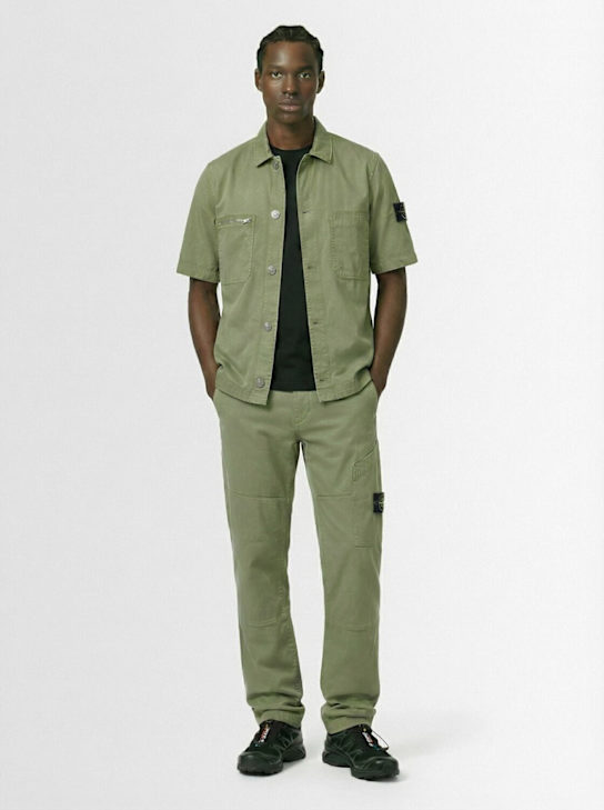 Stone Island: Stretch cotton satin pants - セージ - men_1 | Luisa Via Roma