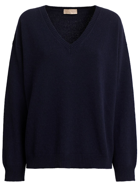 1929: Zefiro Eco-Cashmere V领毛衣 - 海军蓝 - women_0 | Luisa Via Roma