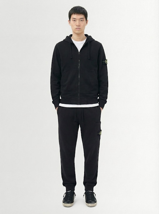 Stone Island: Cotton sweatshirt hoodie - Black - men_1 | Luisa Via Roma