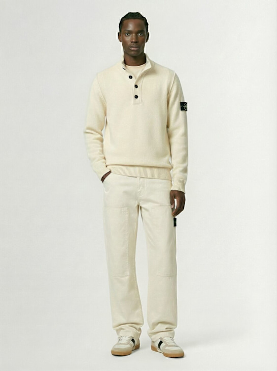 Stone Island: Polo a maniche lunghe in misto lana - Avorio - men_1 | Luisa Via Roma