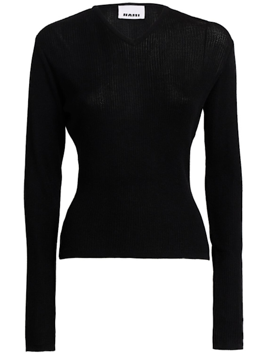 Nami: Silk & cashmere long sleeve t-shirt - Nero - women_0 | Luisa Via Roma