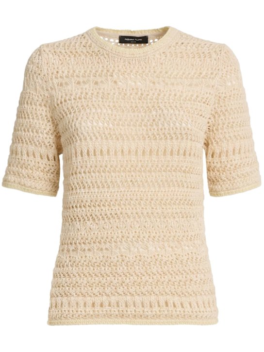Fabiana Filippi: Cotton blend knit top - Beige - women_0 | Luisa Via Roma