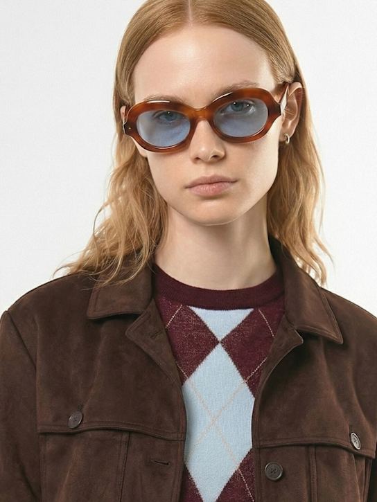 Delarge: Asawa round acetate sunglasses - ハバナ/ブルー - women_1 | Luisa Via Roma
