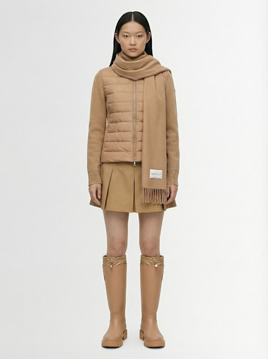 Moncler: Logo felted virgin wool scarf - Bone Beige - women_1 | Luisa Via Roma