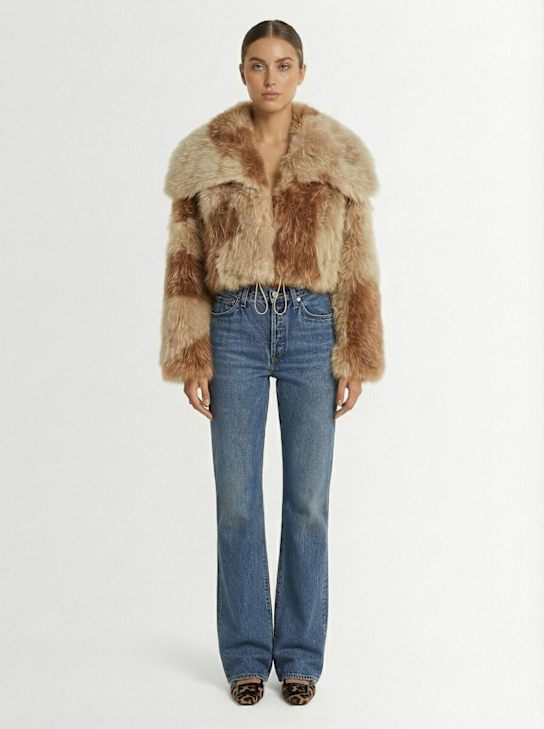 The Attico: Fur short coat - Beige/Multi - women_1 | Luisa Via Roma