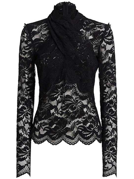 Rabanne: Stretch lace turtleneck - Black - women_0 | Luisa Via Roma