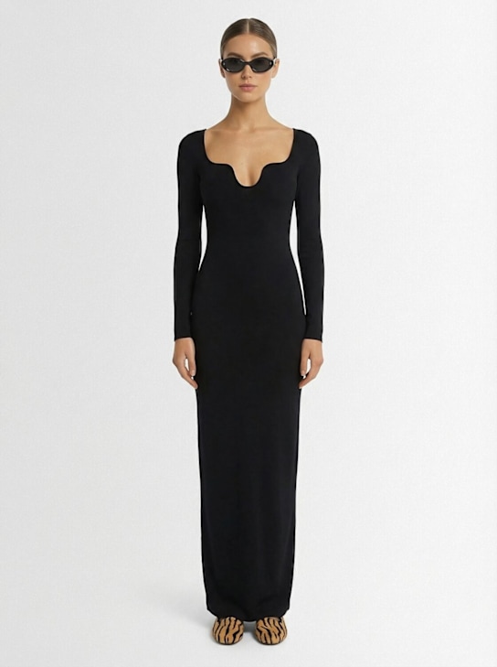 Valentino: Stretch viscose knit long dress - Black - women_1 | Luisa Via Roma
