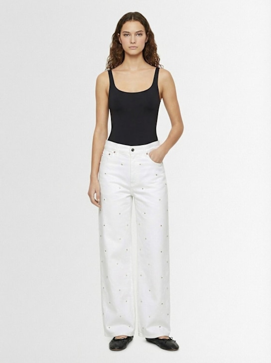 Valentino: Rockstud高腰牛仔阔腿裤 - 白色 - women_1 | Luisa Via Roma