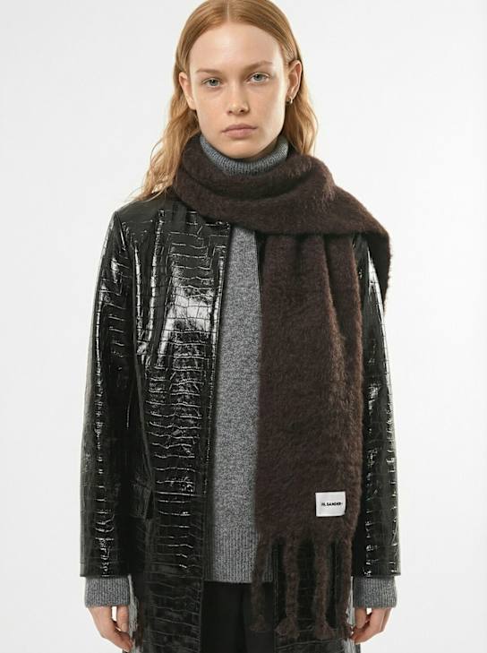 Jil Sander: Schal aus Mohairmischung mit Logo - Burgunderrot - women_1 | Luisa Via Roma