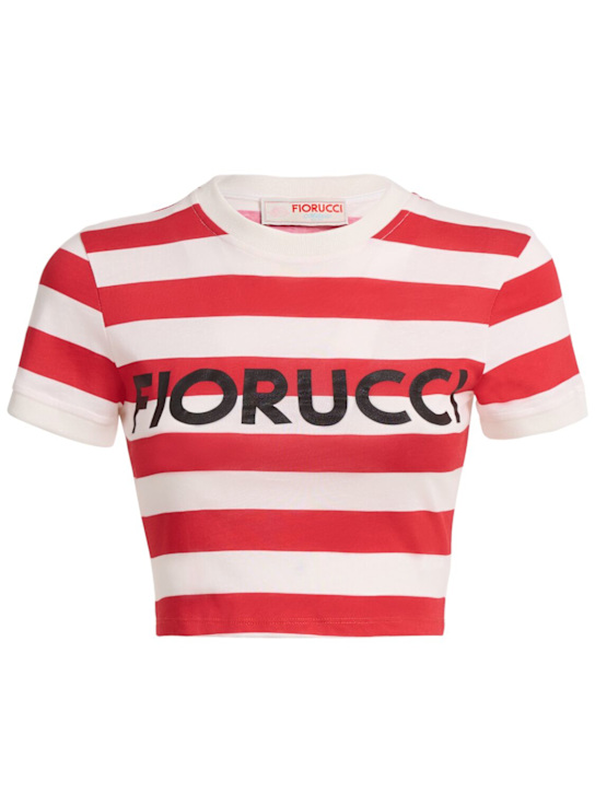 Fiorucci: Logo striped crop baby t-shirt - Rouge/Multicolore - women_0 | Luisa Via Roma