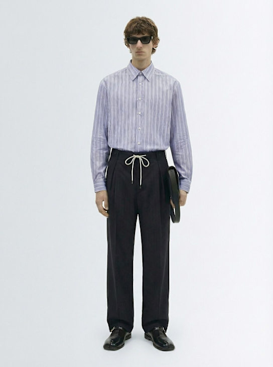 Maison Margiela: Long sleeved cotton shirt - Blue Stripe - men_1 | Luisa Via Roma
