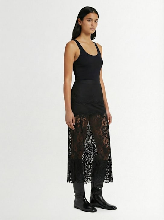 Rabanne: Stretch lace midi skirt - Black - women_1 | Luisa Via Roma