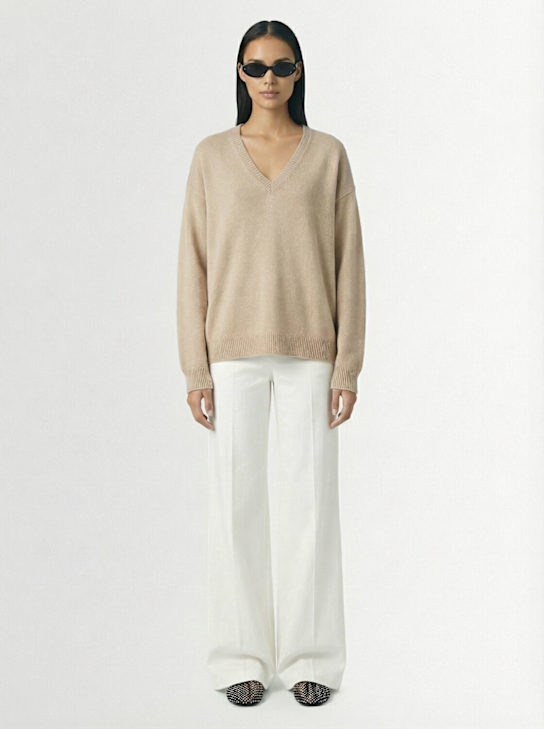 1929: Zefiro Eco-Cashmere V领毛衣 - 米黄色 - women_1 | Luisa Via Roma