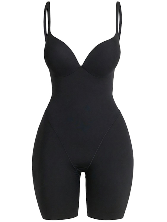 Skims: Nylon blend plunge mid thigh bodysuit - Ónix - women_0 | Luisa Via Roma