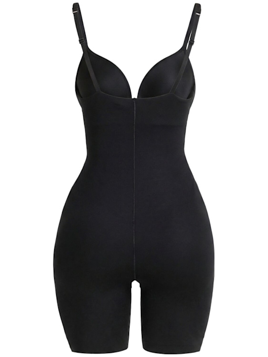 Skims: Nylon blend plunge mid thigh bodysuit - Ónix - women_1 | Luisa Via Roma