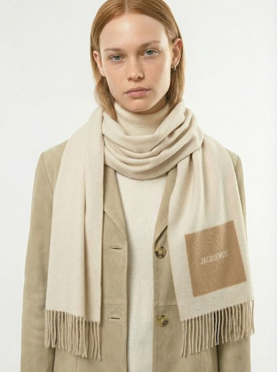 Jacquemus: Rond 울 스카프 - 베이지/화이트 - women_1 | Luisa Via Roma
