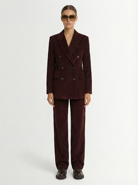 Brunello Cucinelli: Double breast corduroy blazer - Burgundy - women_1 | Luisa Via Roma