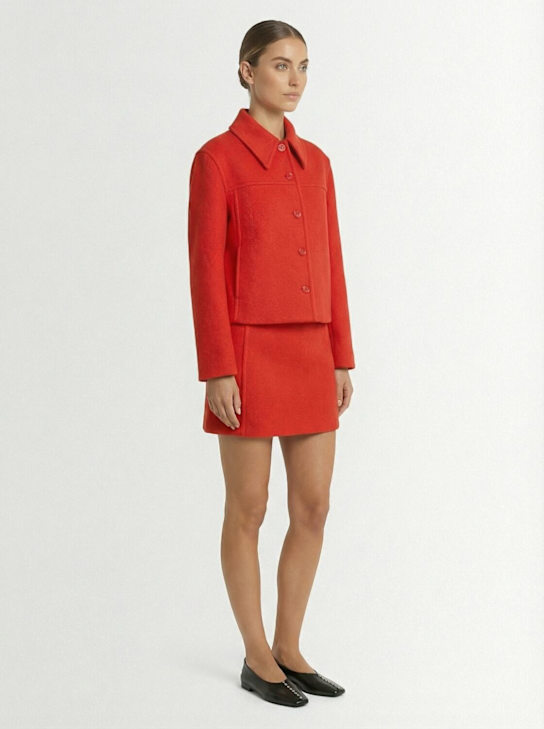 Jil Sander: 腰带环羊毛迷你短裙 - 草莓色 - women_1 | Luisa Via Roma