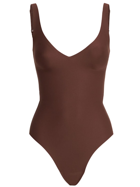 Skims: Nylon blend plunge bodysuit - Kakao - women_0 | Luisa Via Roma