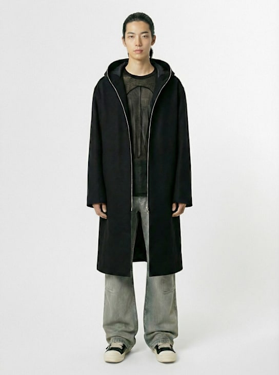 Rick Owens: Gimp hooded wool long coat - Black - men_1 | Luisa Via Roma
