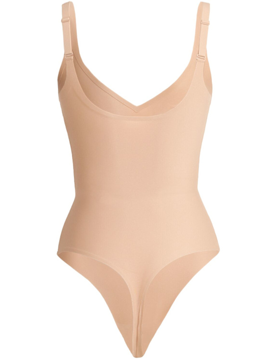 Skims: Nylon blend plunge bodysuit - Clay - women_1 | Luisa Via Roma