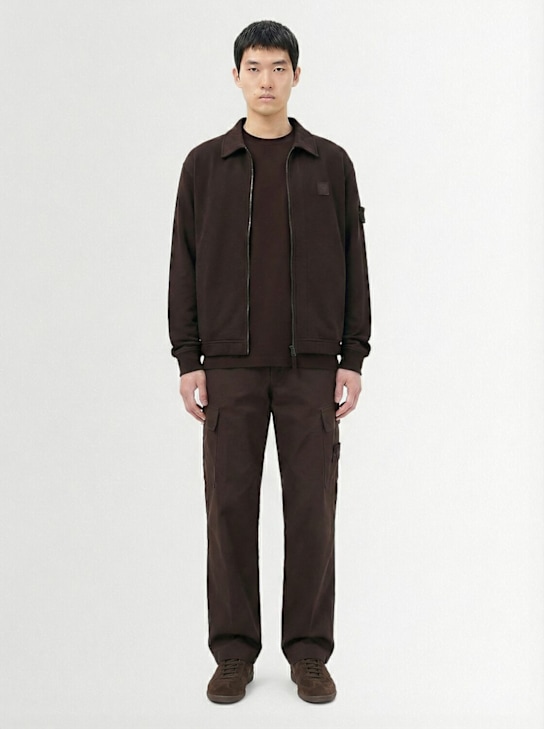 Stone Island: Weatherproof cotton canvas pants - Dark Brown - men_1 | Luisa Via Roma