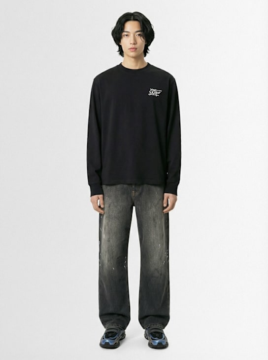 SOTF: Tag printed cotton long sleeve T-shirt - Black - men_1 | Luisa Via Roma