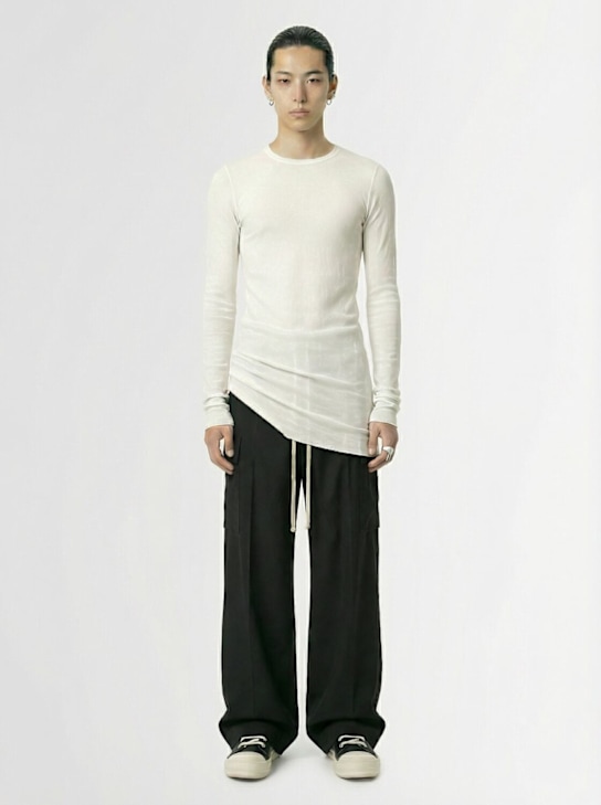 Rick Owens: Camiseta de seda con manga larga - Blanco Leche - men_1 | Luisa Via Roma