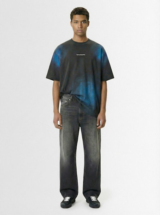 Acne Studios: Exford Foil logo cotton jersey t-shirt - Blue/Khaki - men_1 | Luisa Via Roma