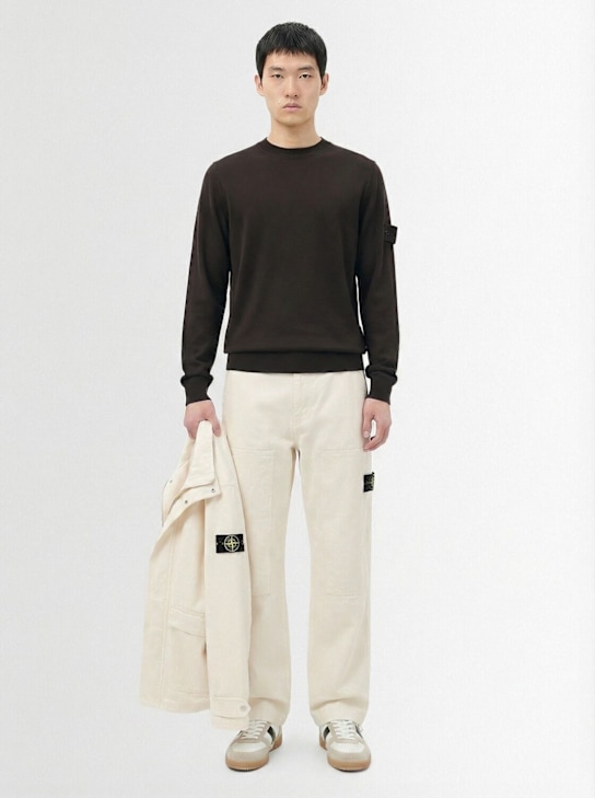 Stone Island: Light wool crewneck sweater - Dark Brown - men_1 | Luisa Via Roma