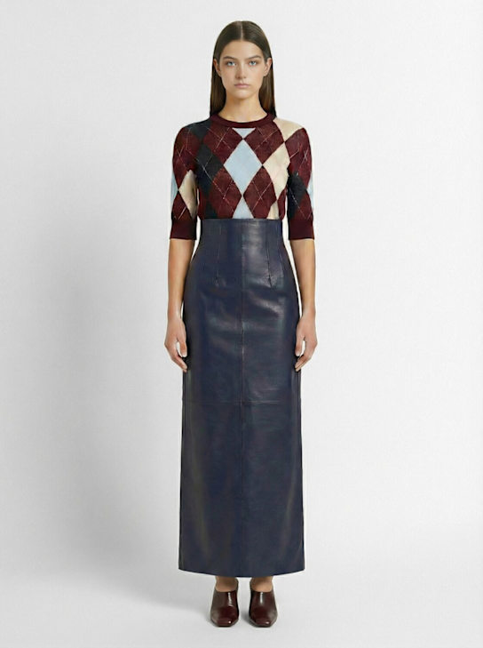 Khaite: Loxley皮革A字半身裙 - 海军蓝 - women_1 | Luisa Via Roma